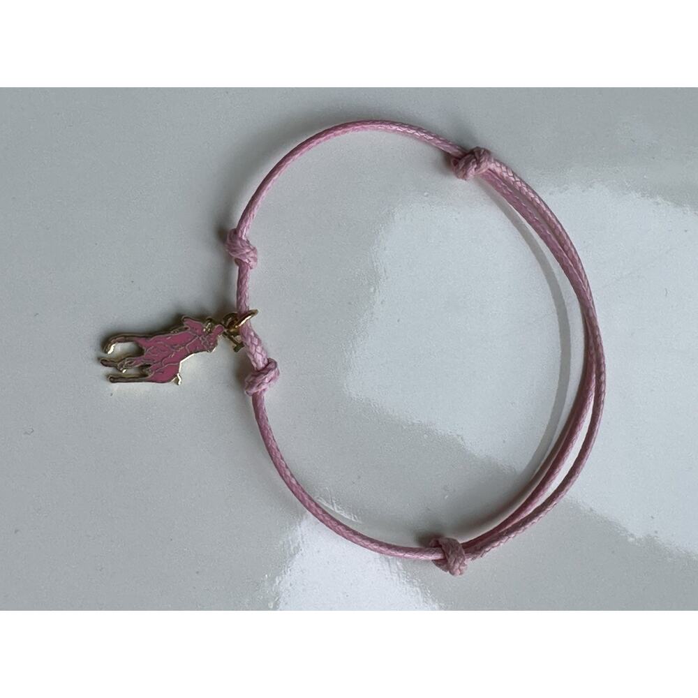 Ralph Lauren Cancer Awareness Adjustable Pink Pony Charm Bracelet Signed Anklet